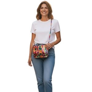 Vintage Painted Genuine Leather Made In USA Shoulder/Crossbody Bag.